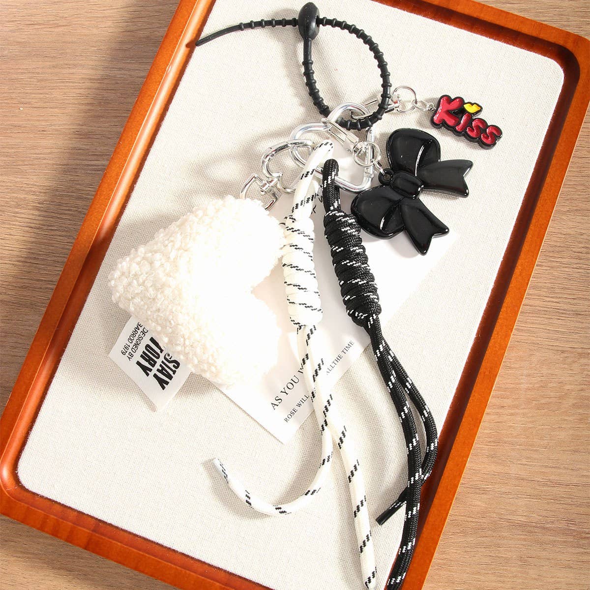 Chic Heart Bow Bag Charm with Braided Strap_CWMM7629