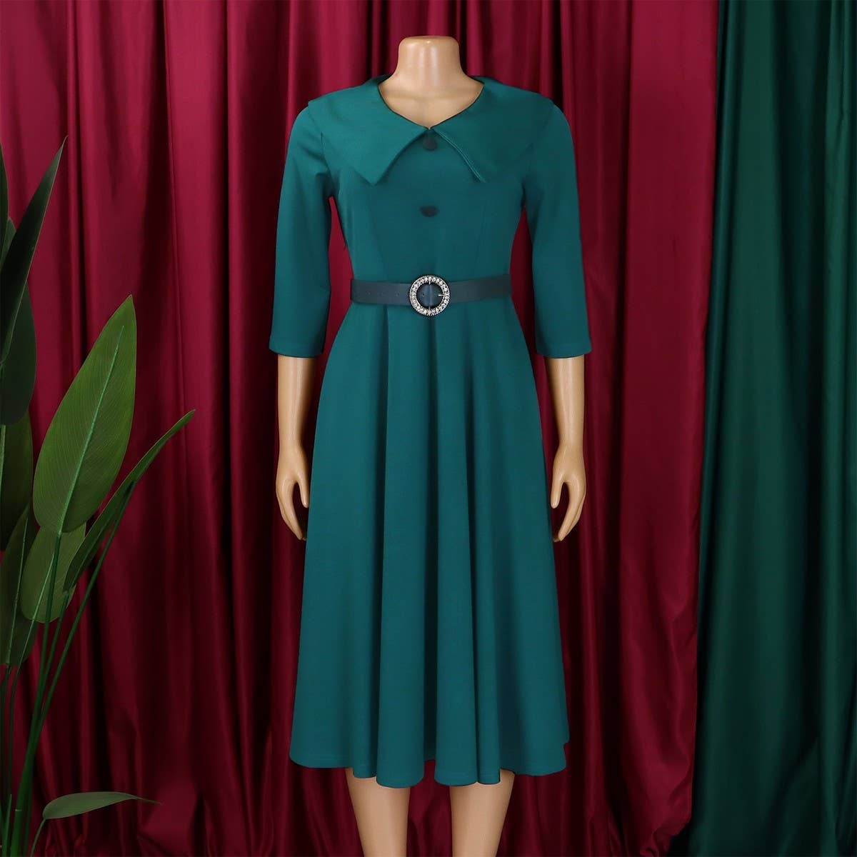 SOLID COLOR FASHIONABLE A-LINE PLUS SIZE DRESS_CWDMD3670