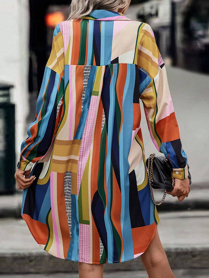 MEDIUM LENGTH SHIRT LAPEL TEMPERAMENT DRESS