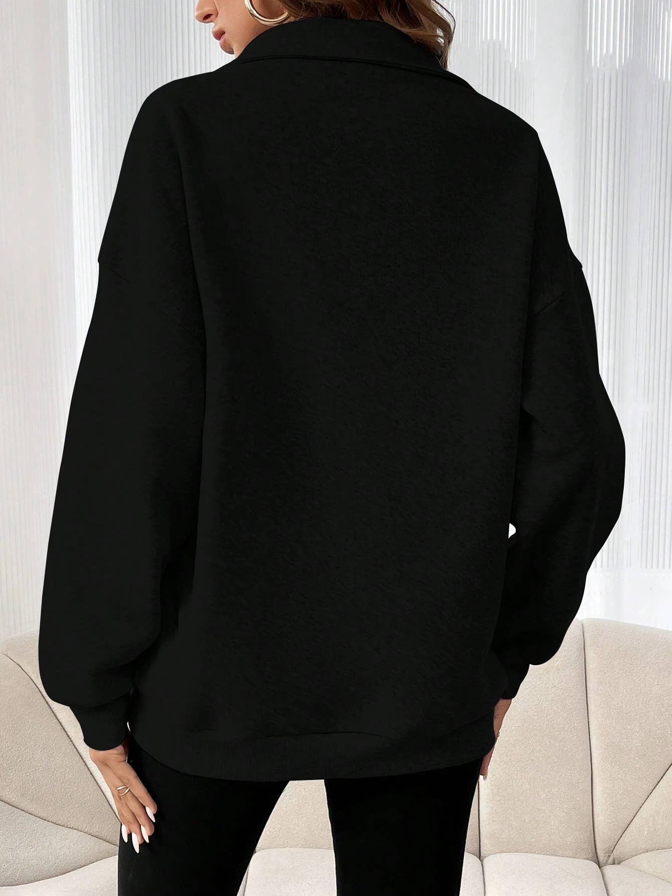STYLISH ZIP-UP LAPEL SOLID COLOR PULLOVER HOODIE