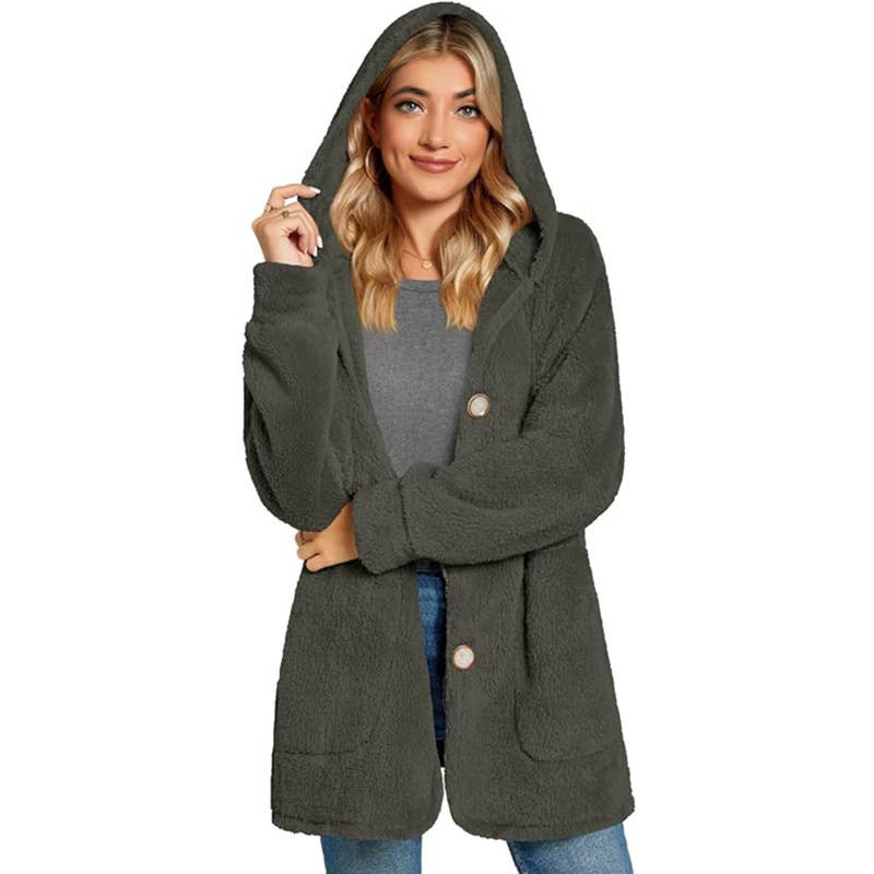 Fleece Button Pocket Cardigan Casual Coat