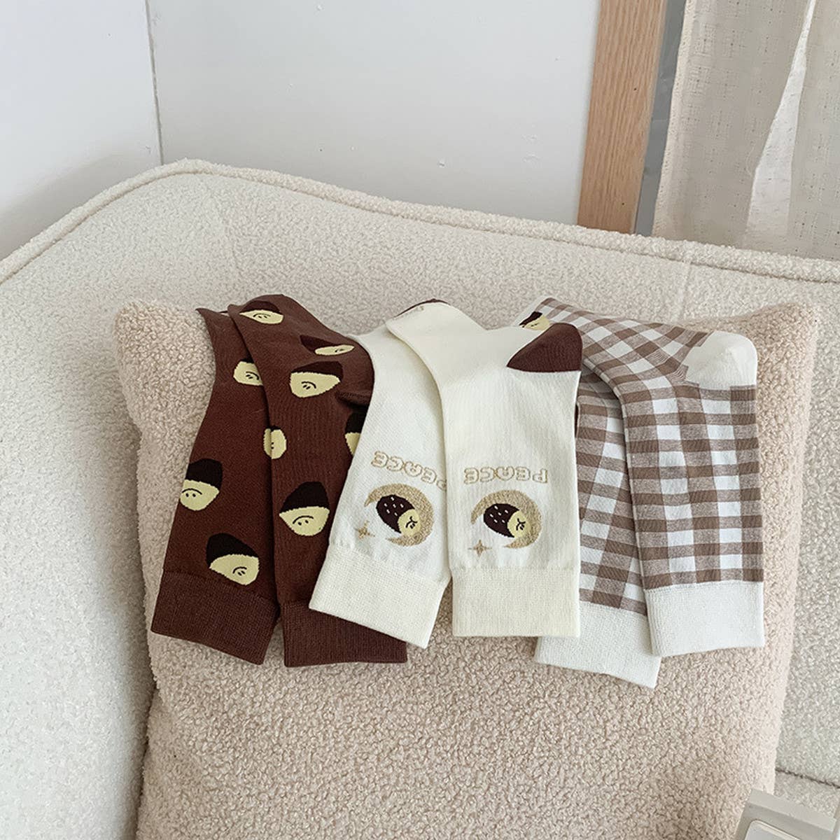 WOMEN BROWN CASUAL PLAID SOCKS