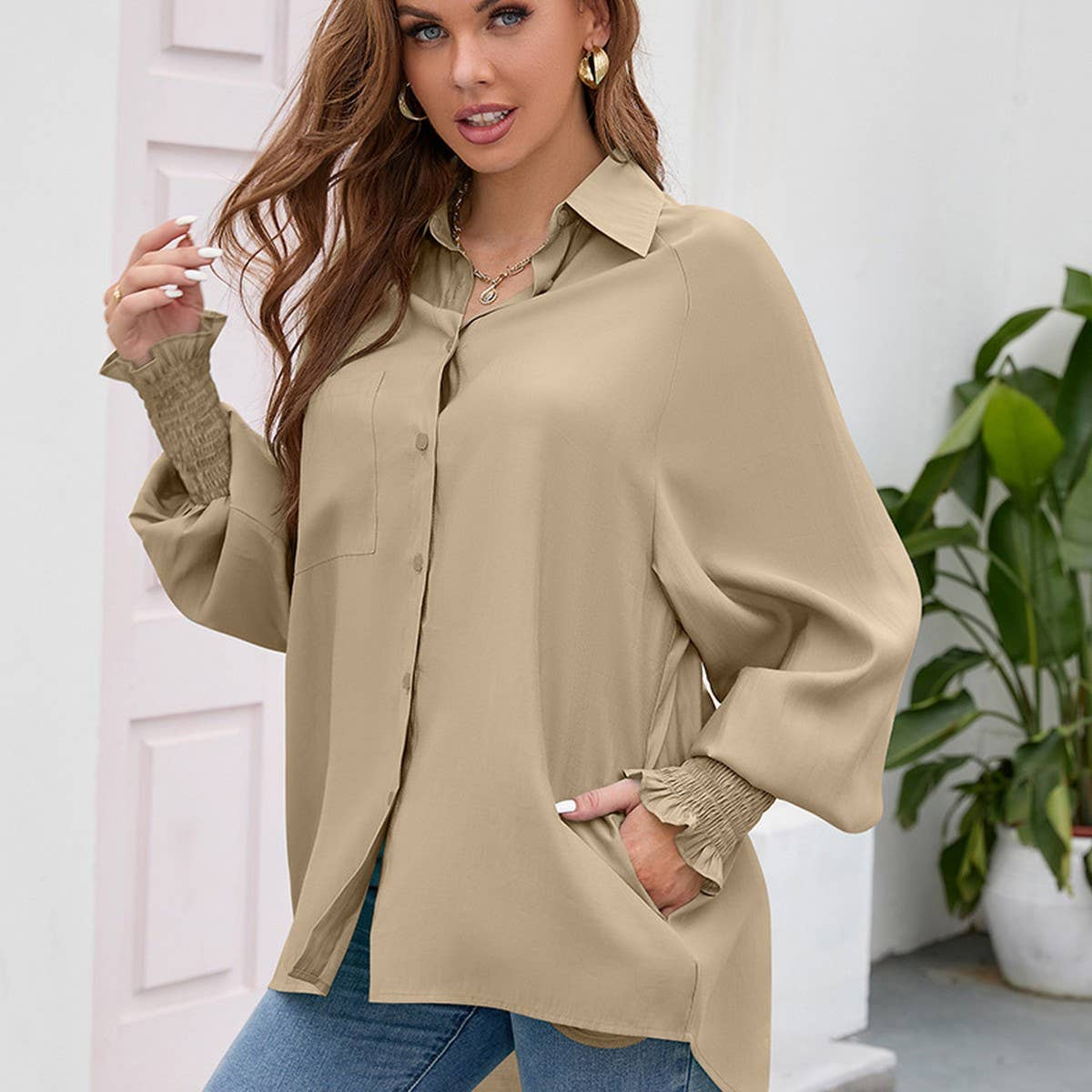 Rotator cuff Tencel solid color soft loose top