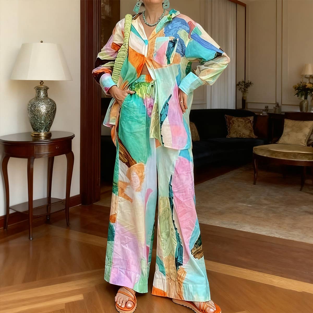 Fashion printed shirt, loose long-sleeved suit