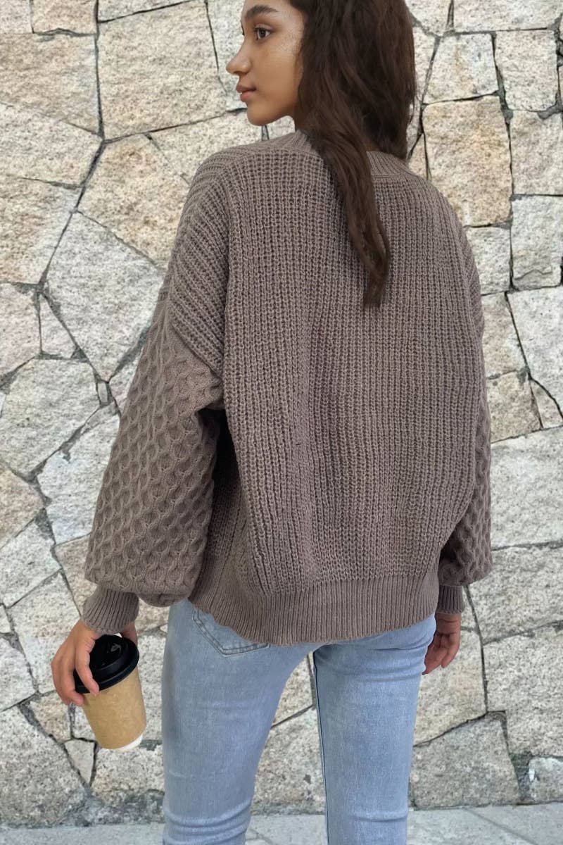 CWOCAL1875_VINTAGE V-NECK LONG SLEEVE SWEATER CARDIGAN