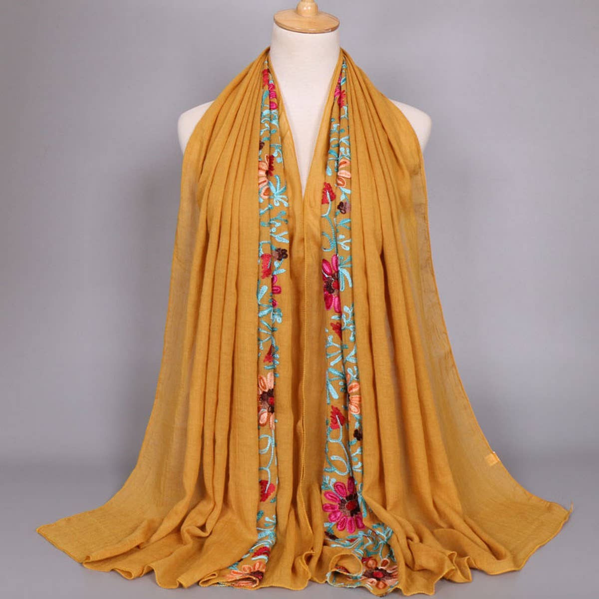 EMBROIDERED COTTON SCARF LONG VEIL SHAWL