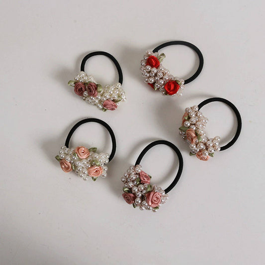 Cute Floral Pearl Hair Tie for Sweet Girls