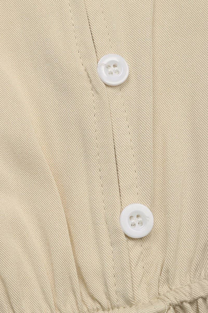 CWDMD5783_CASUAL RUCHED PUFF SLEEVE V-NECK SOLID DRESS