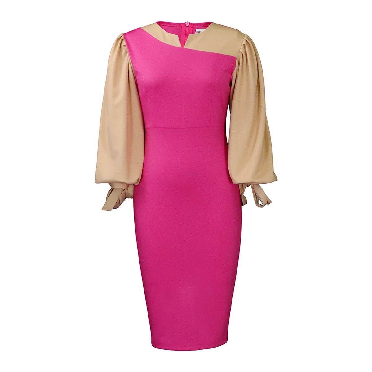 LONG-SLEEVED TIE-STRAP COLOR-BLOCKED DRESS