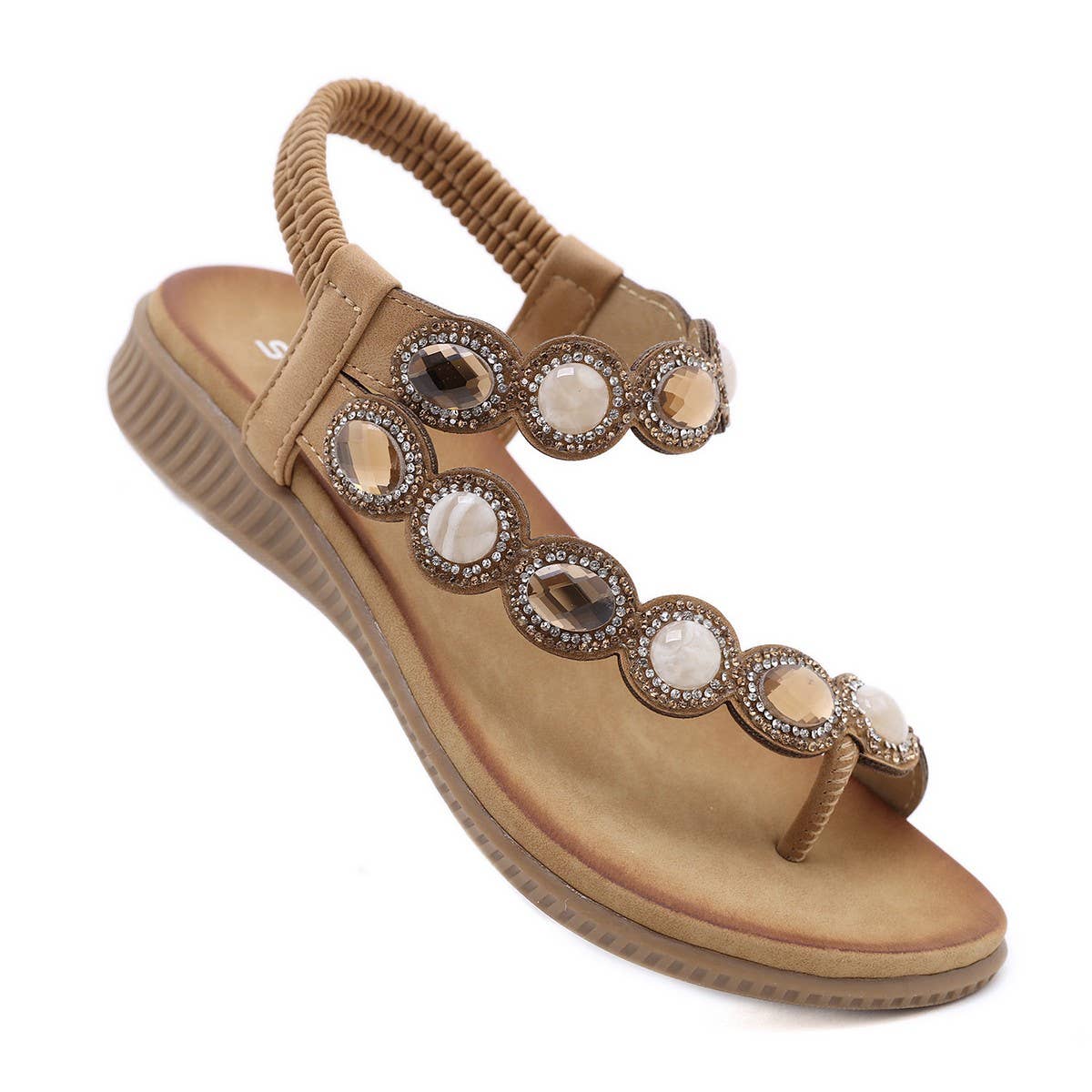 WOMEN BOHEMIA BLING RHINESTONE PEARL FLAT SANDALS