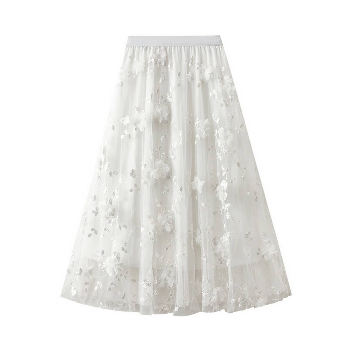Embroidered Tulle A-Line Maxi Skirt Plus Size