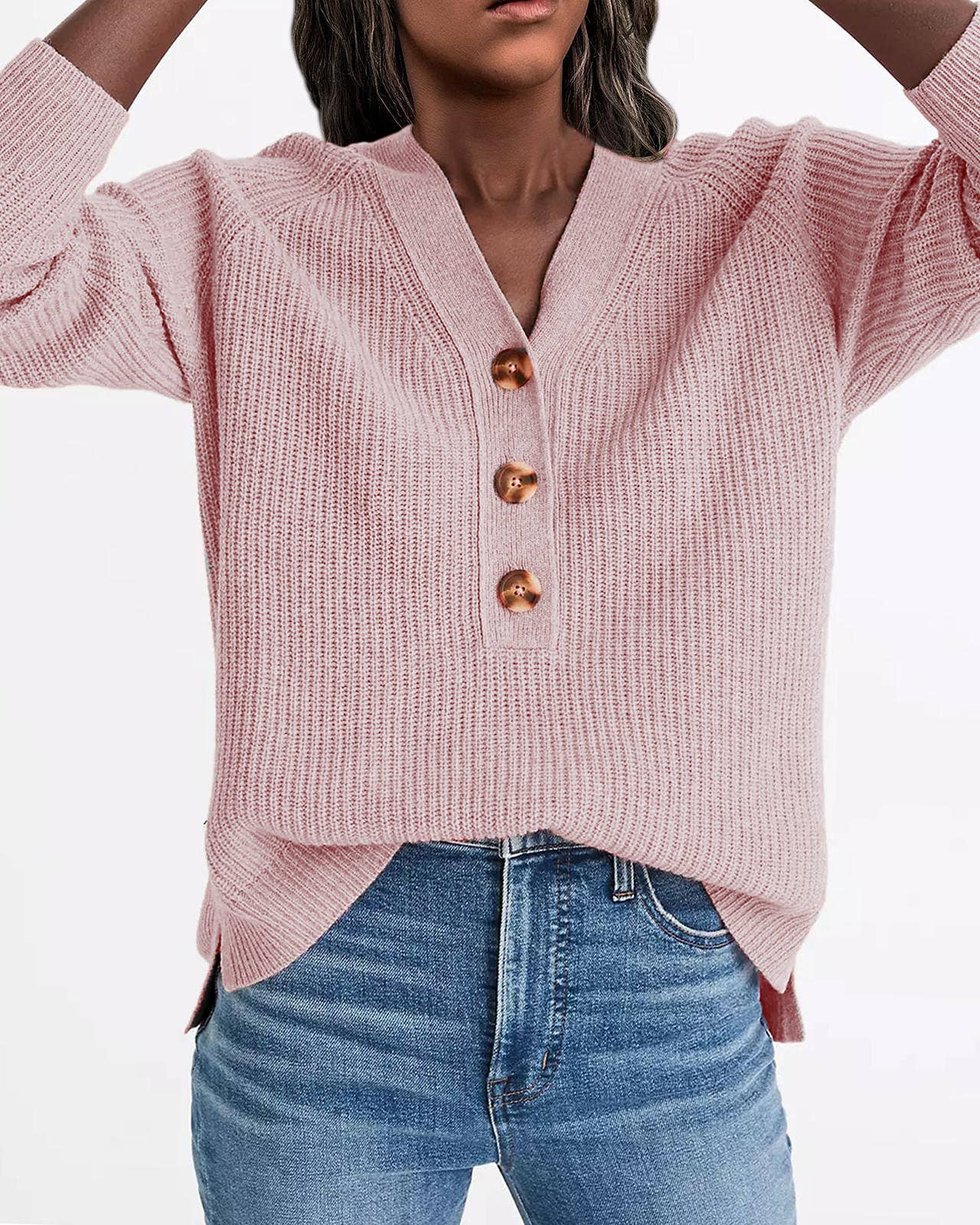 KNIT PULLOVER V-NECK SINGLE BREASTED SWEATER