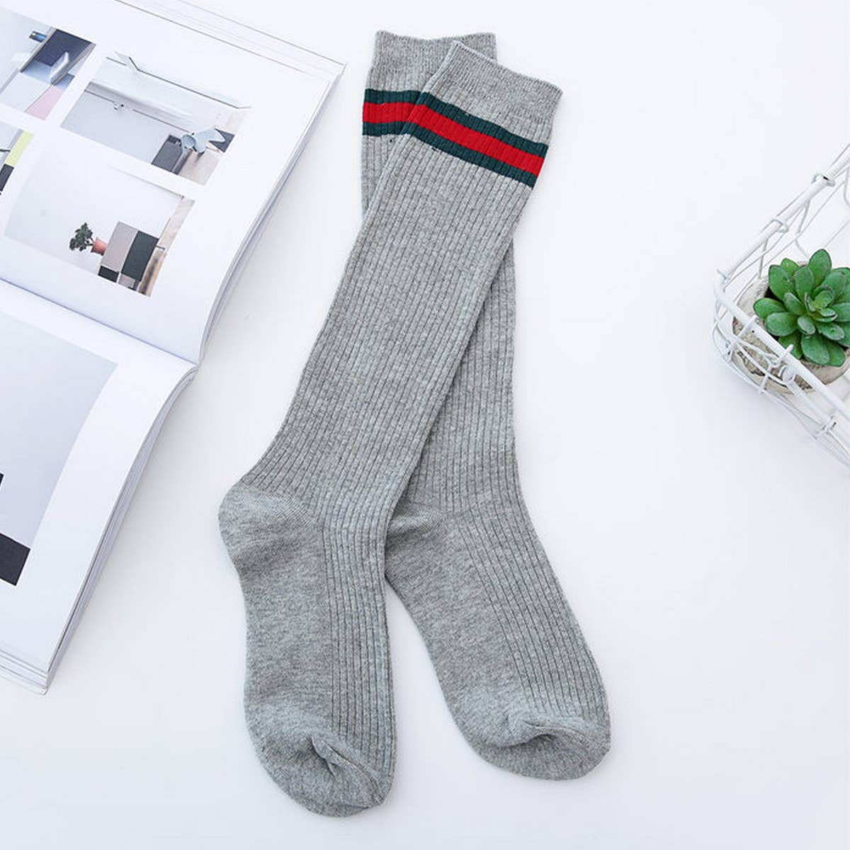 WOMEN RED AND GREEN STRIPED SOCKS