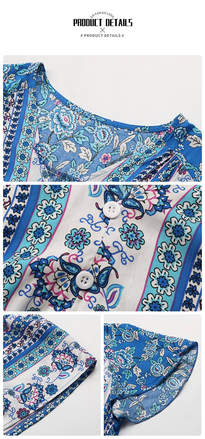 V-neck national style floral dress