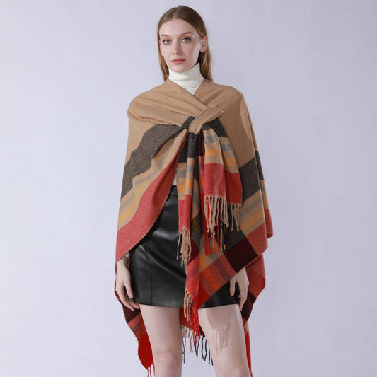 NEW KNITTED TASSEL DOUBLE-SIDED PLAID SHAWL