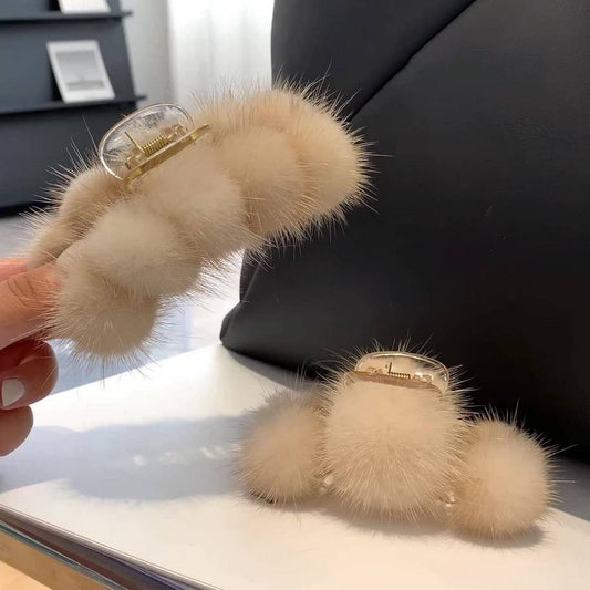 Real Mink Fur Hair Claw Clip for Winter Hairstyles_CWAHA3321