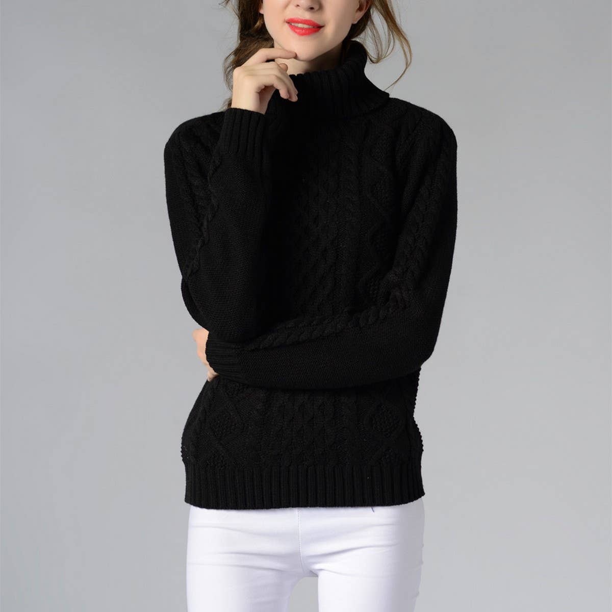 Turtleneck long-sleeved floral base sweater