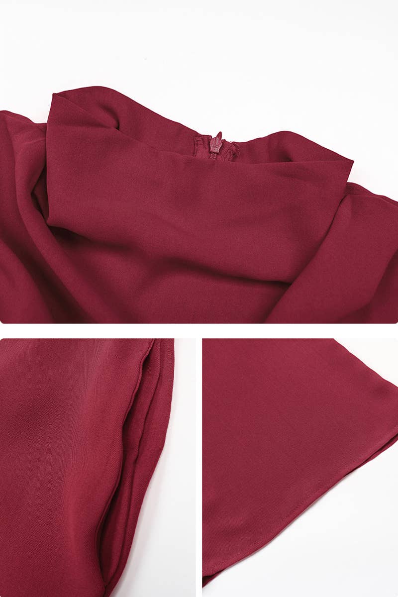 SOLID COLOR SWING NECK JUMPSUIT WITH SLEEVES