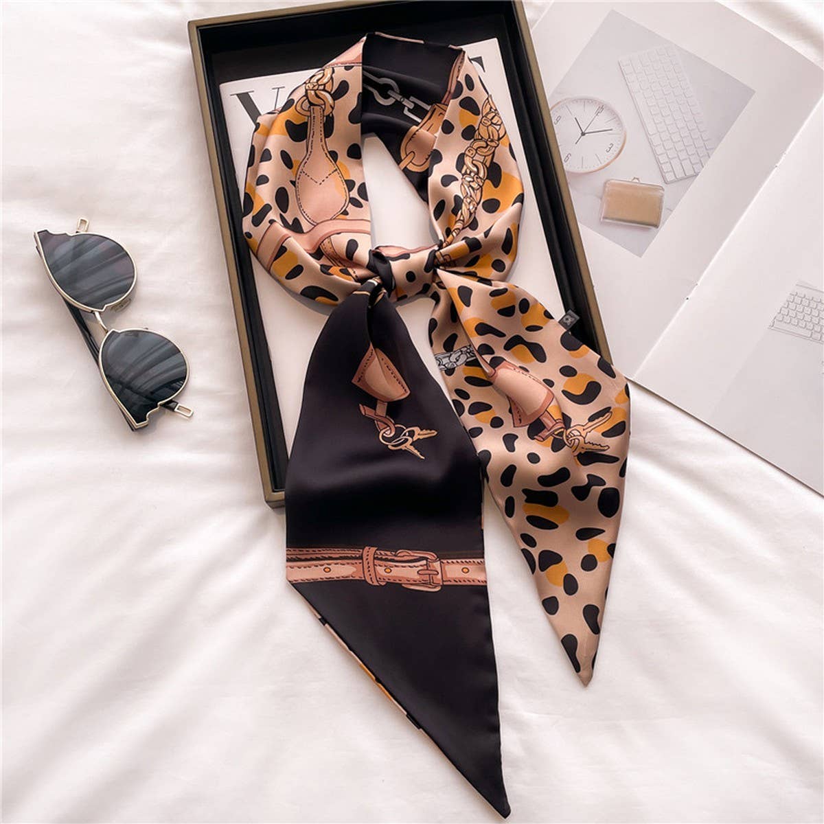 LETTER PRINT DOUBLE LAYER  HEAD SCARF