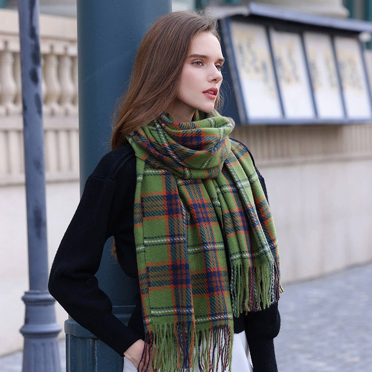 Plaid Winter Scarf for Women ??Soft Tassel Shawl_CWASC0224