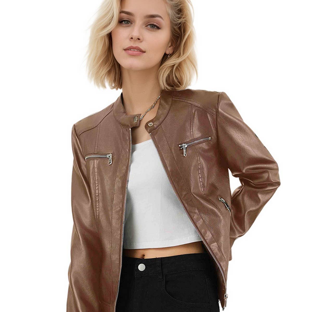 Women??¢s Slim Biker Jacket ??Trendy PU Leather Coat_CWMM9015