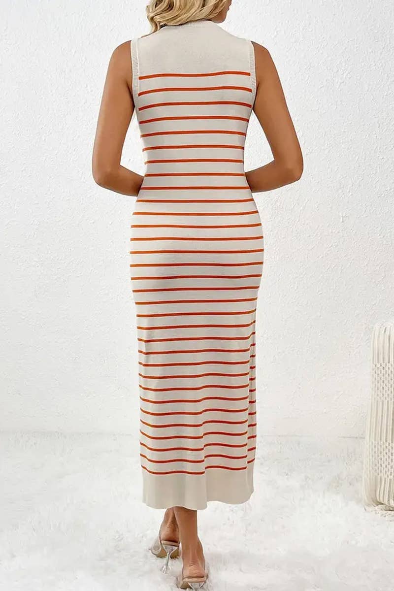 CWDMD4848_SPRING AND SUMMER SLIM STRIPED FASHION DRESS