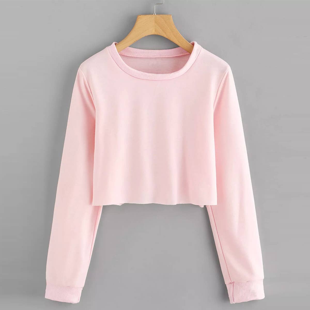 ROUND NECK SOLID COLOR LONG SLEEVE PULLOVER TOP