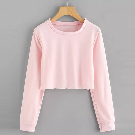 ROUND NECK SOLID COLOR LONG SLEEVE PULLOVER TOP