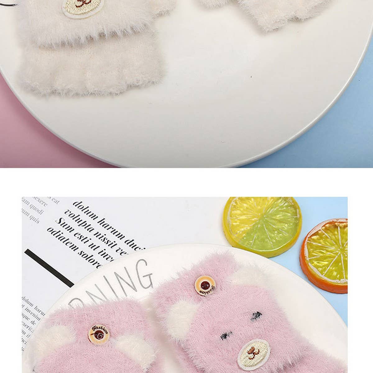 WINTER CARTOON HALF-FINGER FLIP VELVET GLOVES_CWAG0171