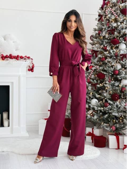 STYLISH V-NECK LACE-UP WIDE-LEG JUMPSUIT