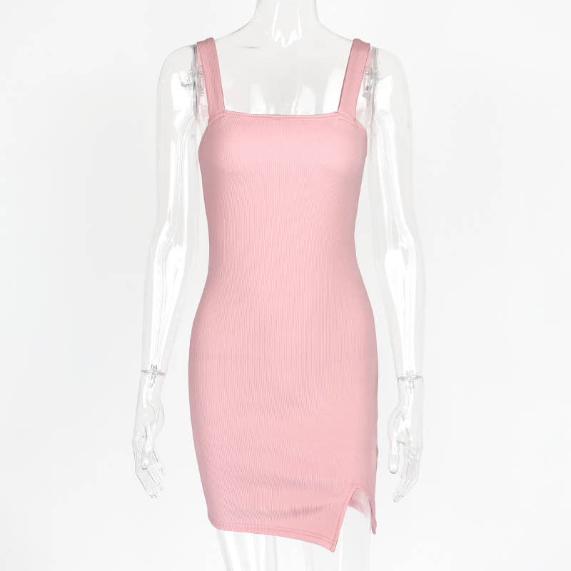 SIMPLE SLIM-FIT HALTER DRESS WITH SPLIT BACK