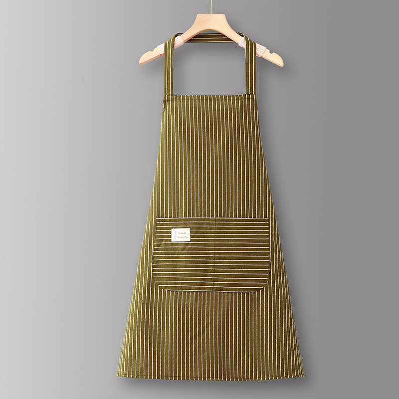 Cotton Striped Grid Kitchen Apron with Pocket