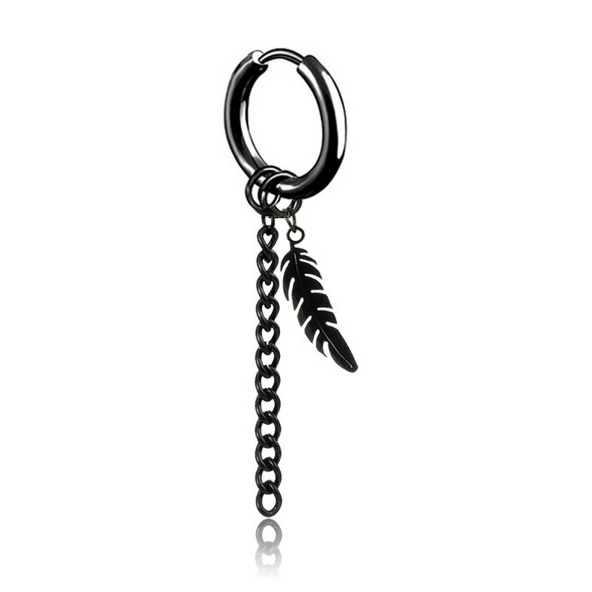 NEW FEATHER SINGLE BLACK CHAIN EARRING