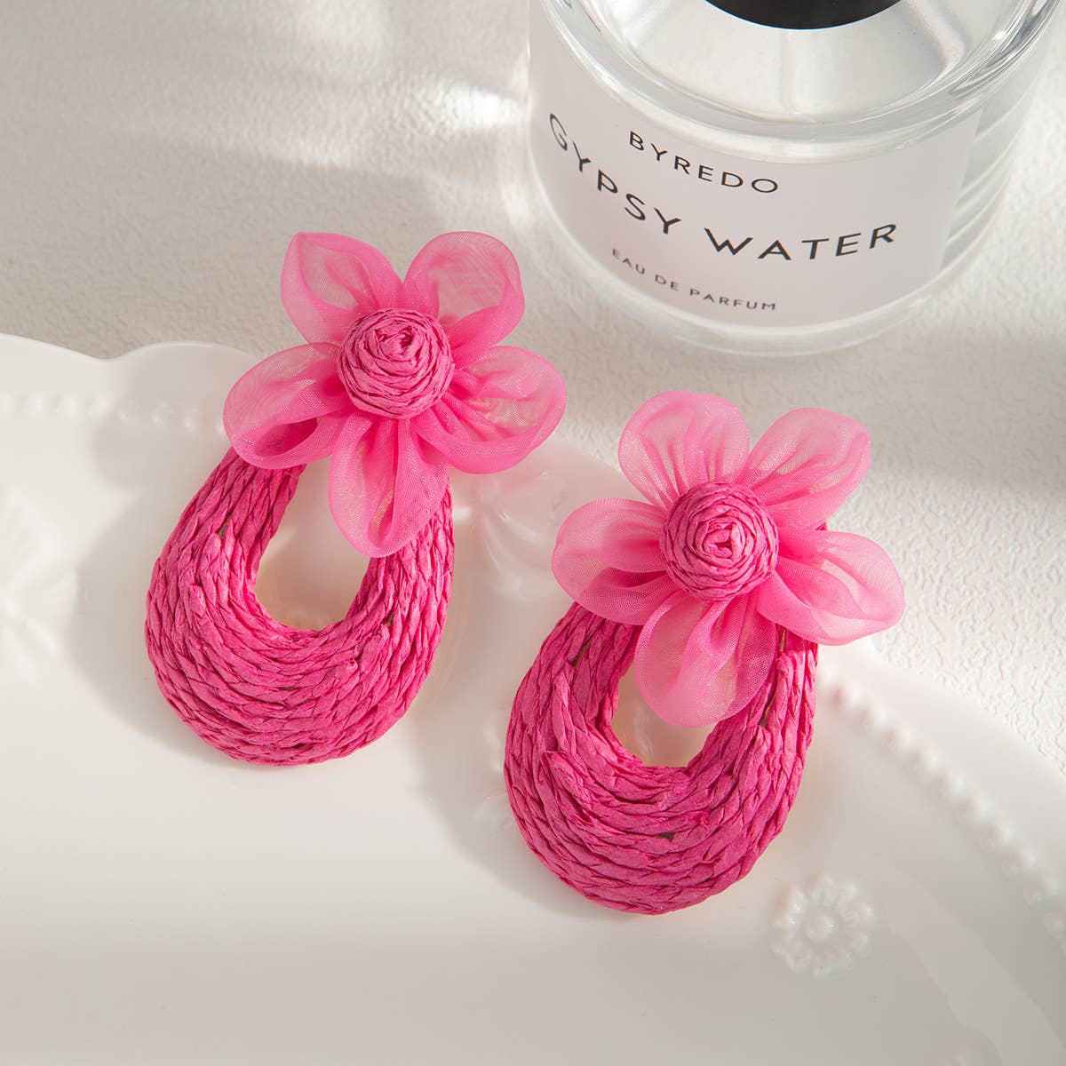 Floral Raffia Mesh Drop Earrings
