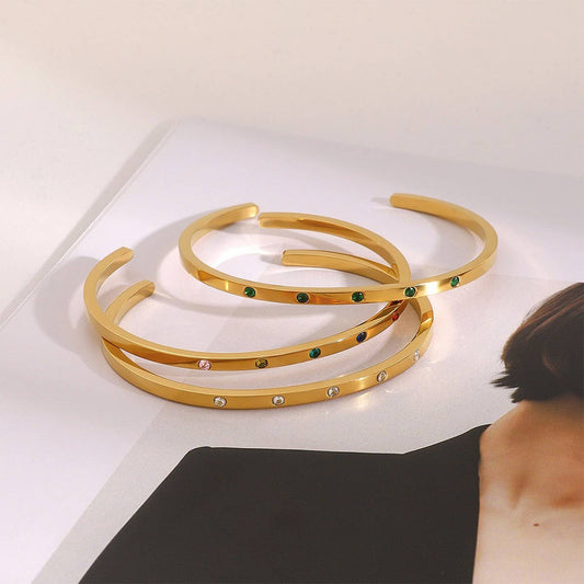 18K Gold Mixed Color Round Diamond Open Bracelet_CWAJE4727