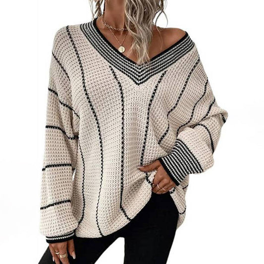 VERTICAL PATTERN CASUAL LOOSE MEDIUM LONG SWEATER