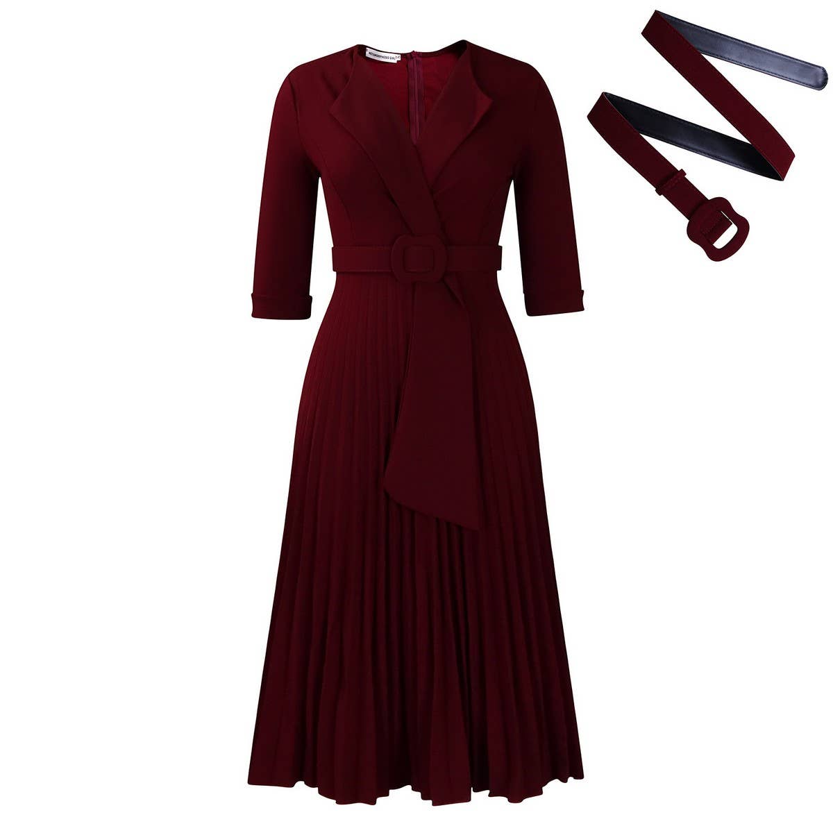 FASHION SUIT COLLAR PLEATED WAIST PLUS SIZE DRESS_CWDMD3653