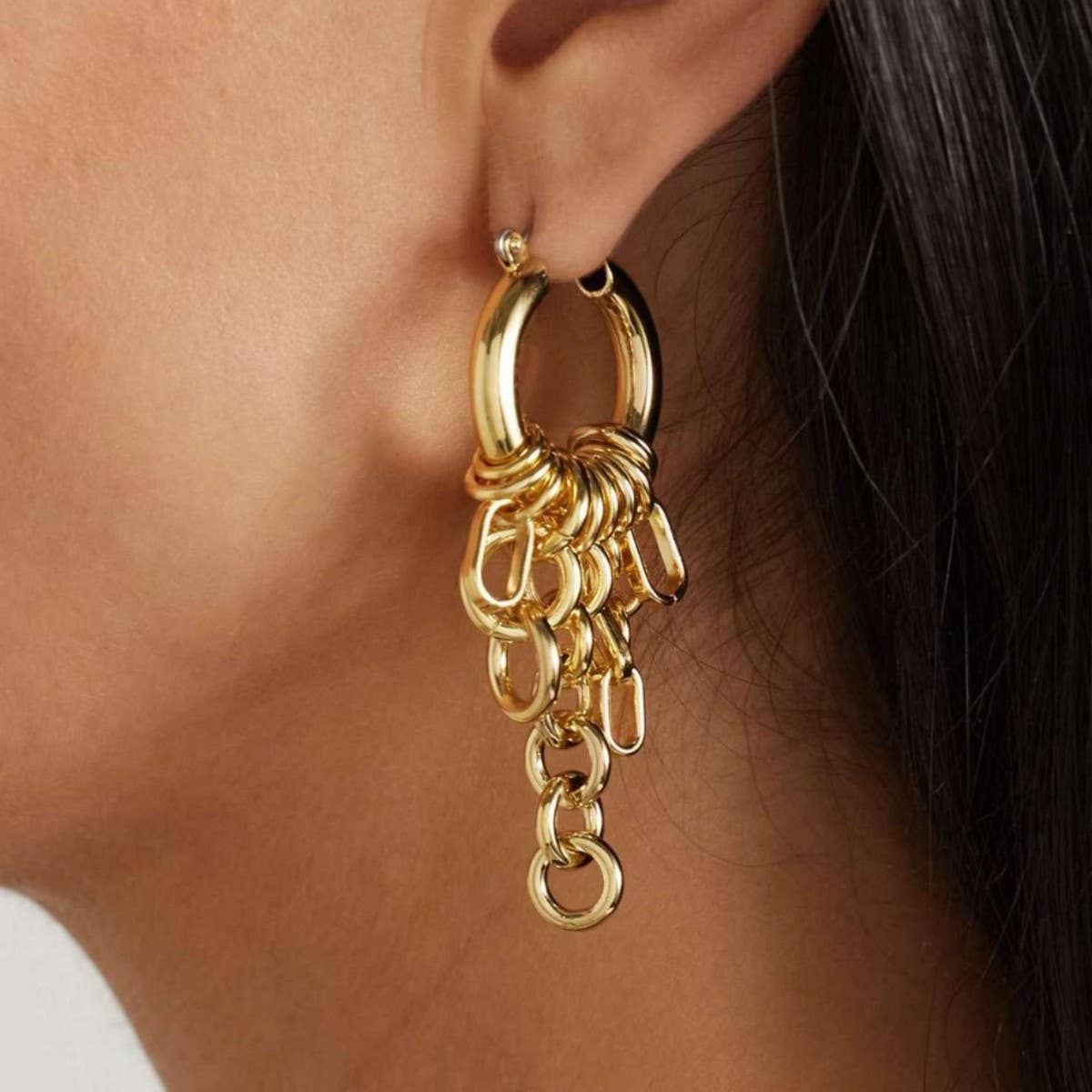 Minimalist Multi Hoop Chain Earrings Stainless