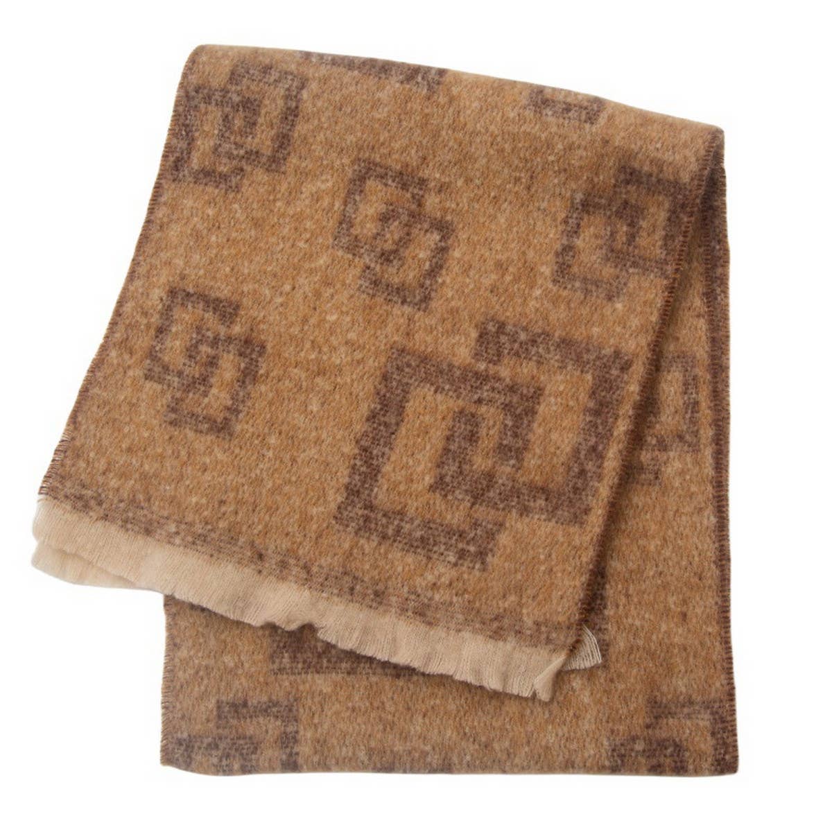 Greek Key Jacquard Scarf ? Fringe Winter Wrap