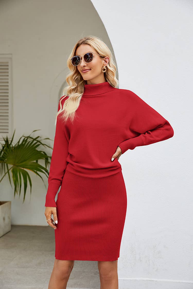 SLIMMING SWEATER DRESS WITH HIP AND HIGH NECK