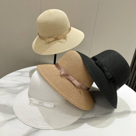 Summer exquisite bow round straw hat_CWAH3500
