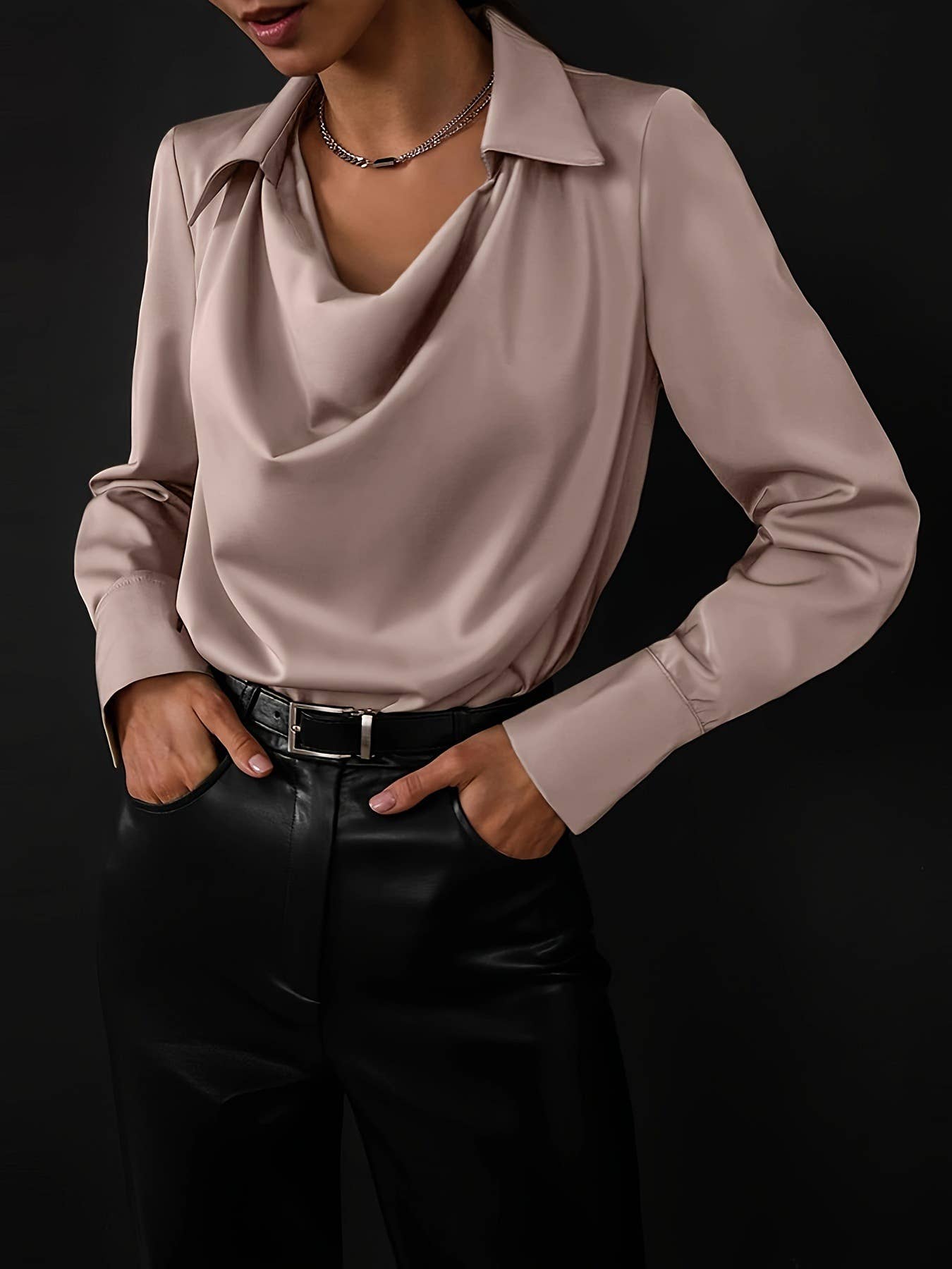TEMPERAMENT SOLID COLOR SIMPLE COLLAR SHIRT