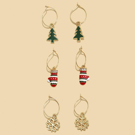 CHRISTMAS PATTERN HOOP AND DROP EARRING SET