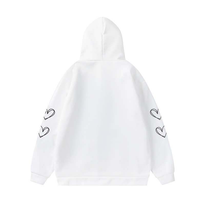 SPIDER WEB HEART ZIPPER FLEECE HOODED CARDIGAN