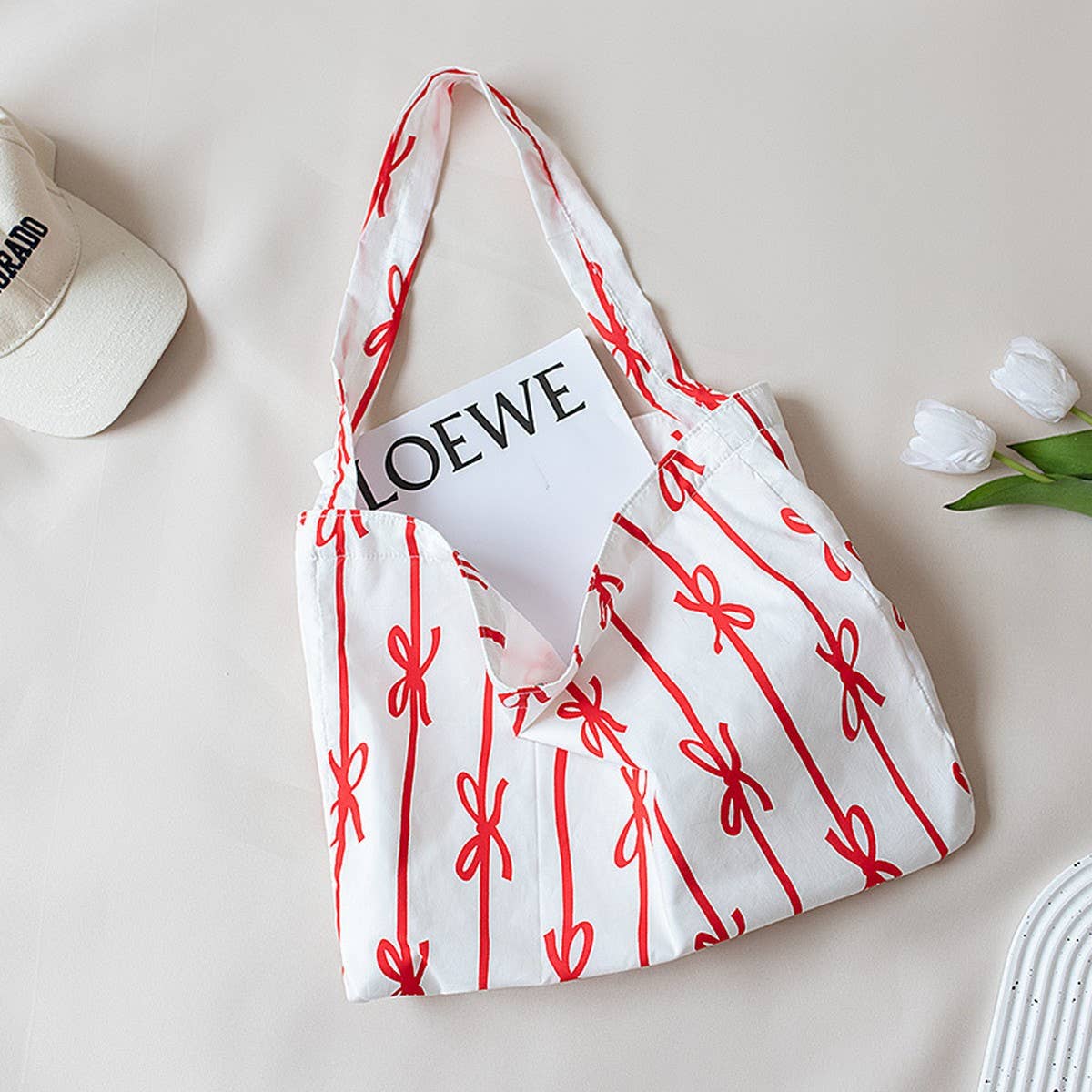 Cotton Canvas Shoulder Bag for Women, Large Size_CWAB5655