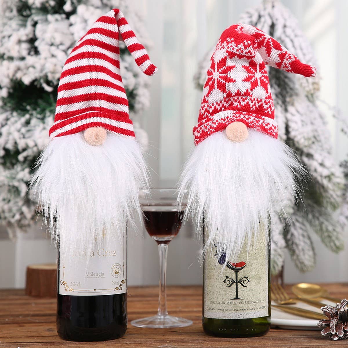 CWMM9411_CHRISTMAS FACELESS DOLL KNITTED WINE BOTTLE HAT