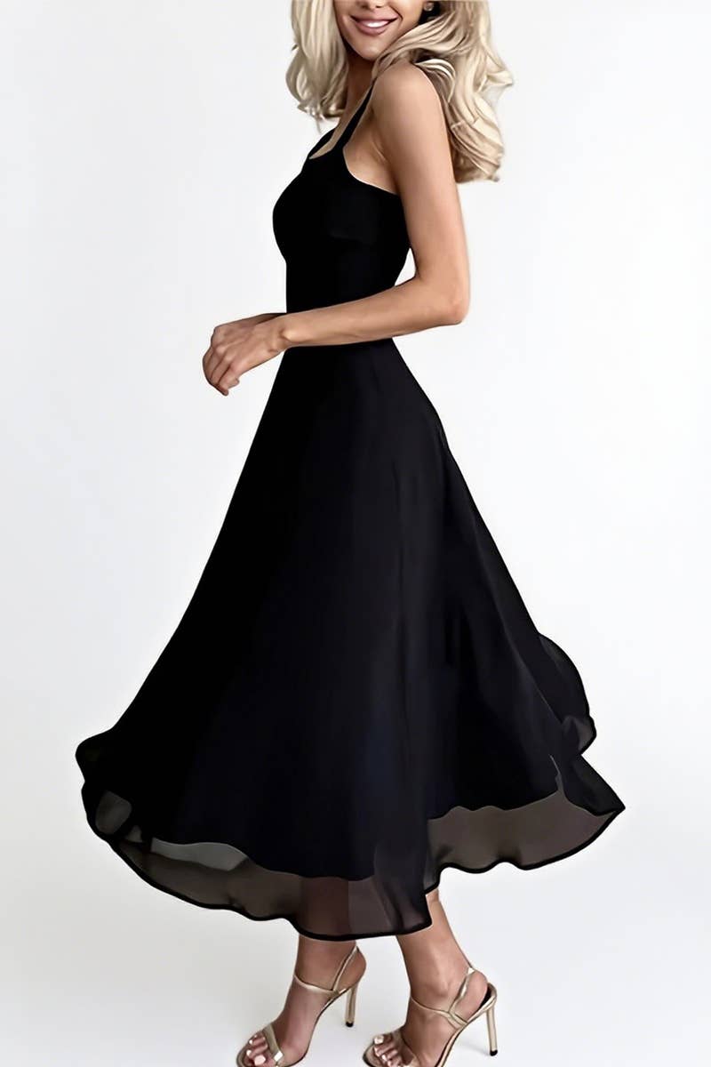 CWDHL1089_SLEEVELESS ELEGANT SQUARE NECK SLIM WAIST DRESS