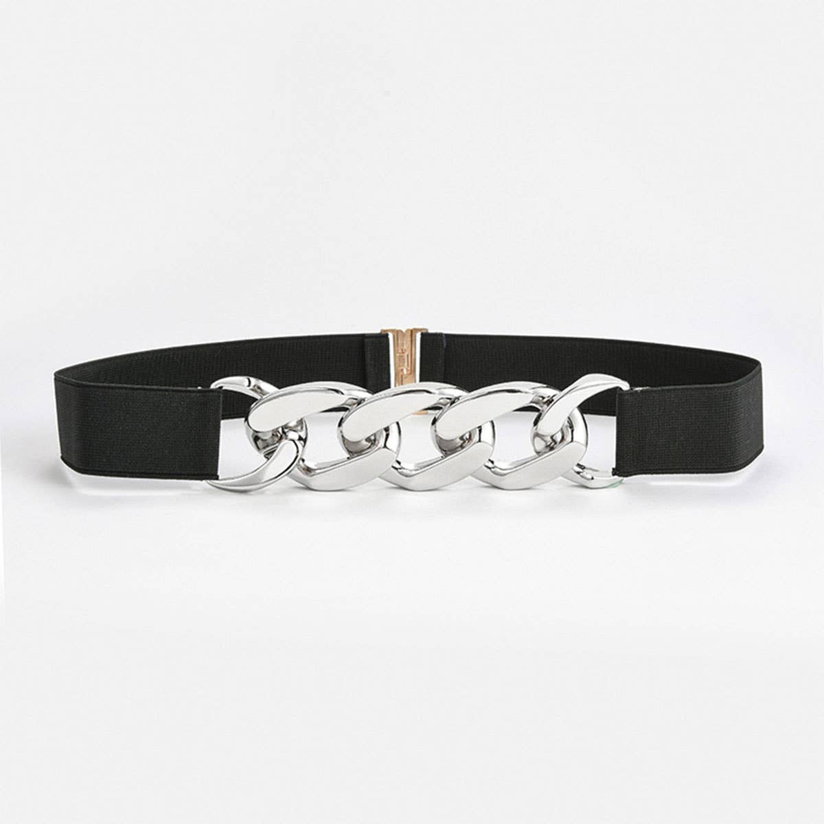 SILVER,GOLD CHAIN BLACK STRETCH BELT_CWABE0191