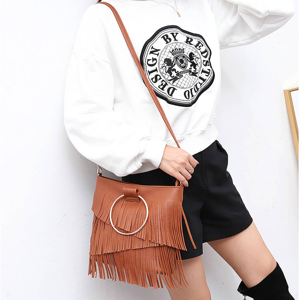 WOMEN FASHION TASSEL CLUTCHES SHOULDER BAG_CWAB0798