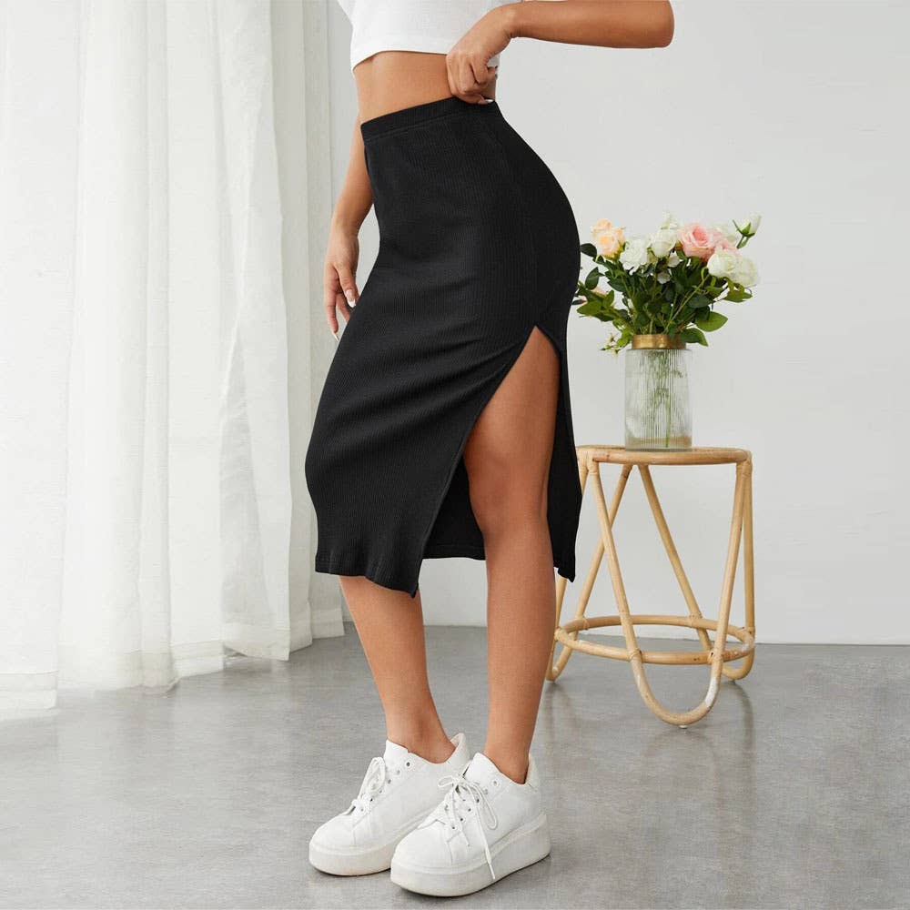 ELASTIC WAIST PACK AND HIP SLIT STRETCH SKIRT